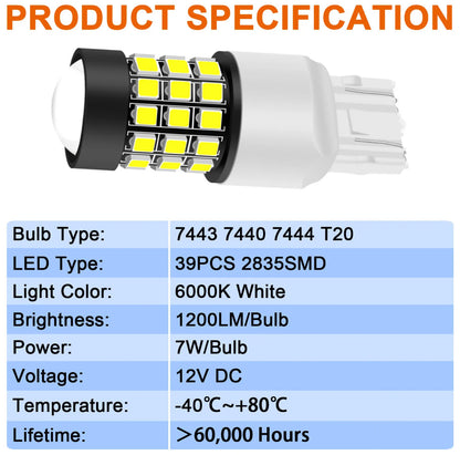 White 7443 LED Strobe Light Bulbs