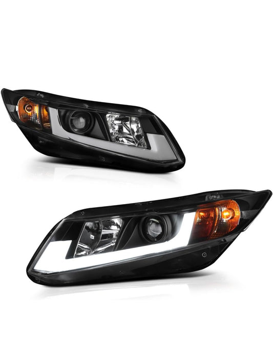 For 2012-2015 Honda Civic OLED Neon Tube Black Projector Headlight  Driver & Passenger Side