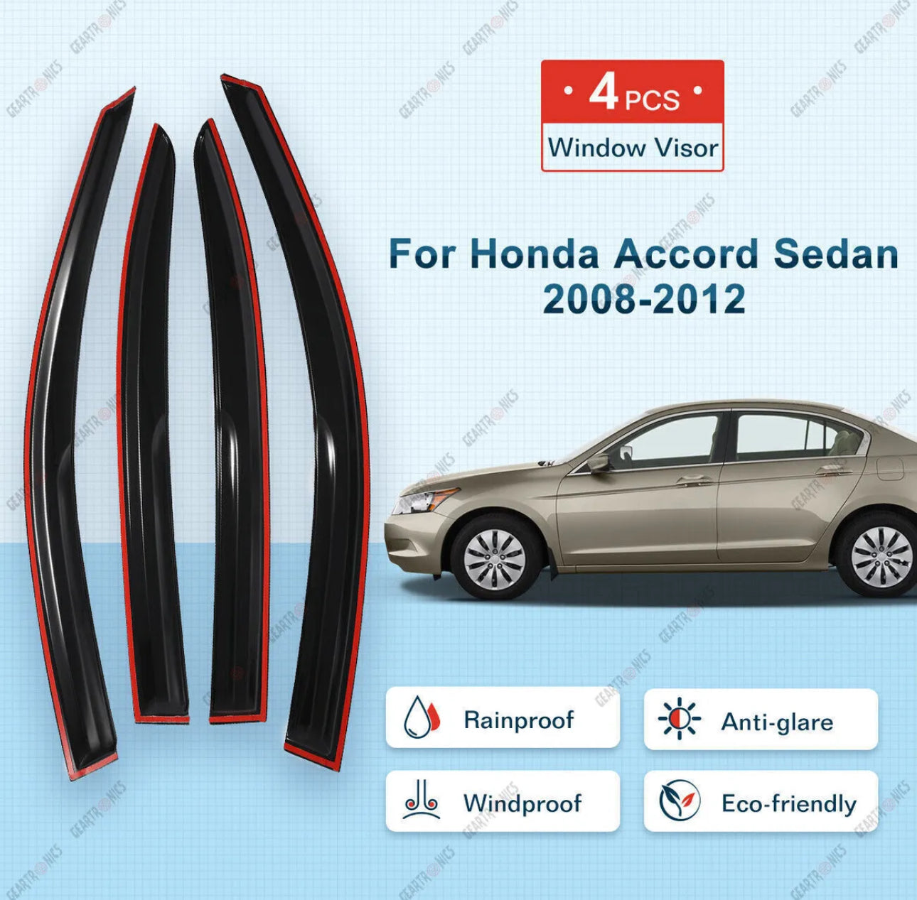 For Honda Accord Sedan 2008-2012 Mugen Style Window Vent Visor Rain Guards Shade