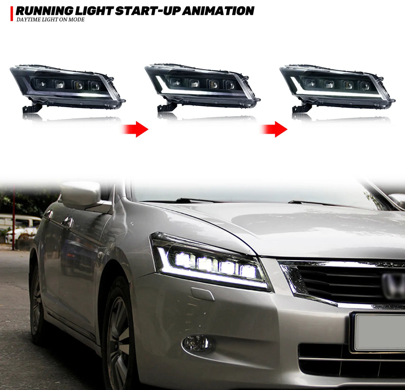 LED Sequential Headlight For Honda Accord 8TH GEN 2008-2012 Animation Front Lamp