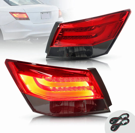 VLAND Red Smoked LED Tail Light For 2008-2013 Honda Accord Lamp Rear Brake Light.