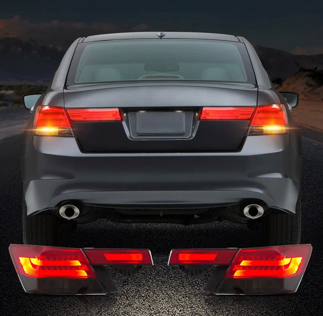 VLAND Red Smoked LED Tail Light For 2008-2013 Honda Accord Lamp Rear Brake Light.