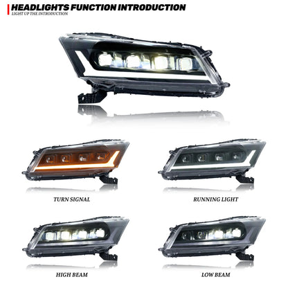 LED Sequential Headlight For Honda Accord 8TH GEN 2008-2012 Animation Front Lamp