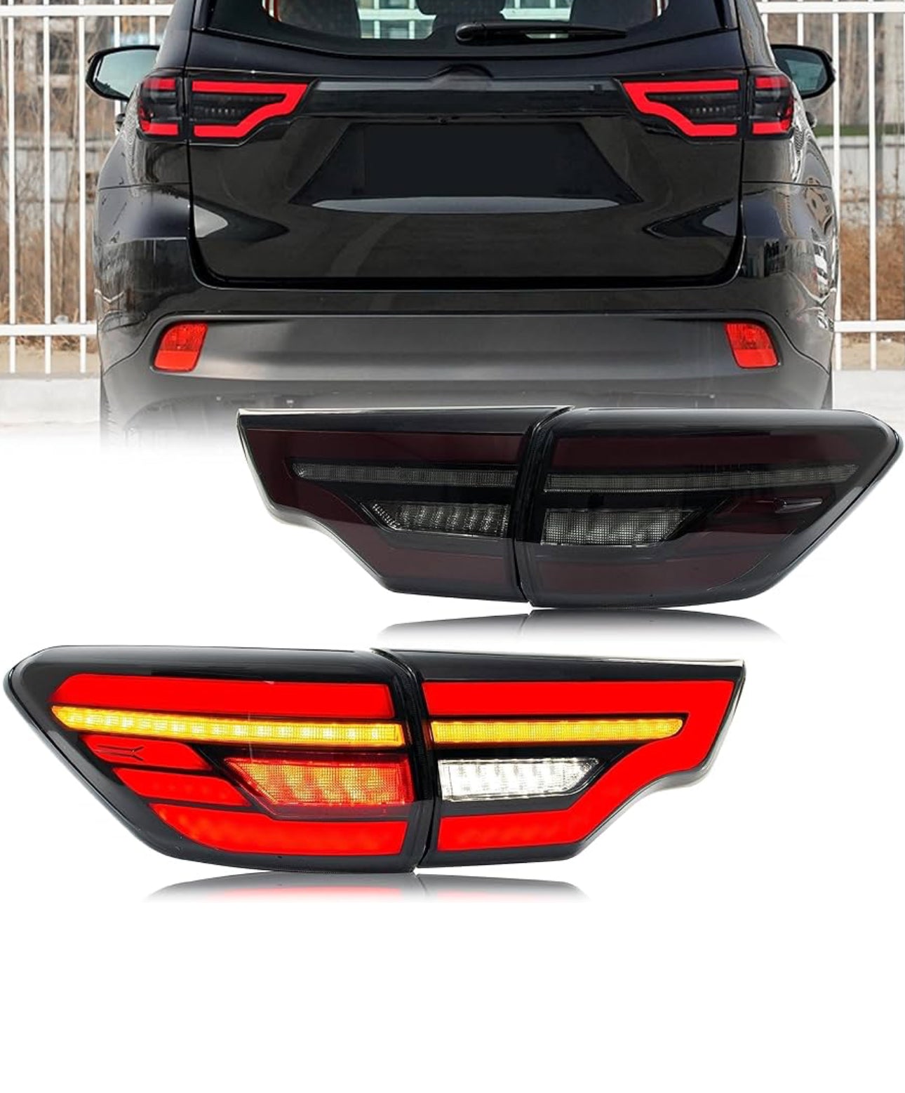 V2 LED BLACK Taillights for Toyota Highlander 2014-2019 Sequential Signal, Start Up Animation Set