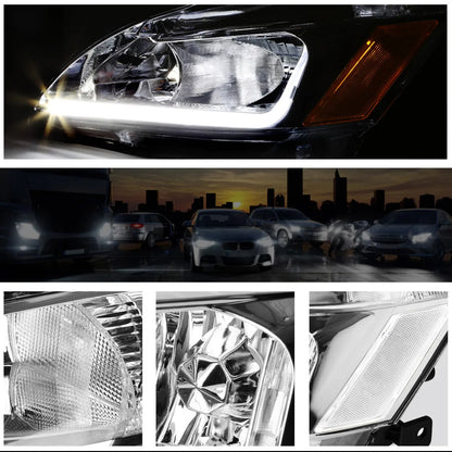 For 03-07 Honda Accord LED DRL Chrome Housing Clear Corner Headlight/Lamp Pair