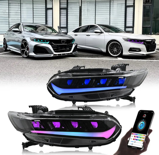 LED Headlights For 10th Gen Honda Accord 2018-2022 RGB Front Lamps Assembly