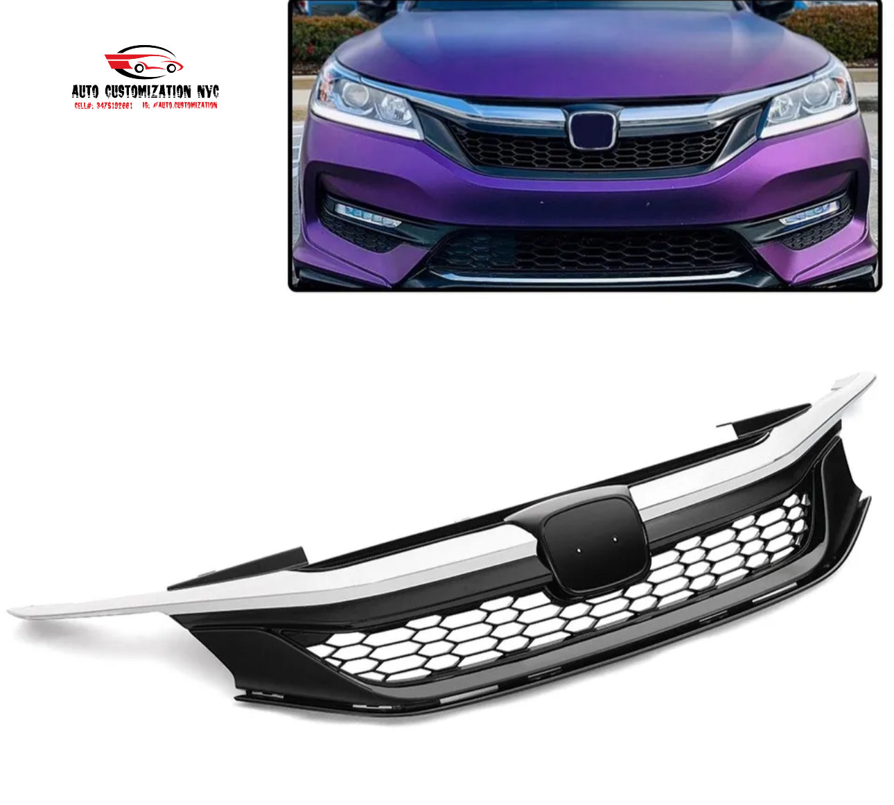 Sport Style Front Bumper Upper Hood Grille Fit For 16-17 Honda Accord Sedan